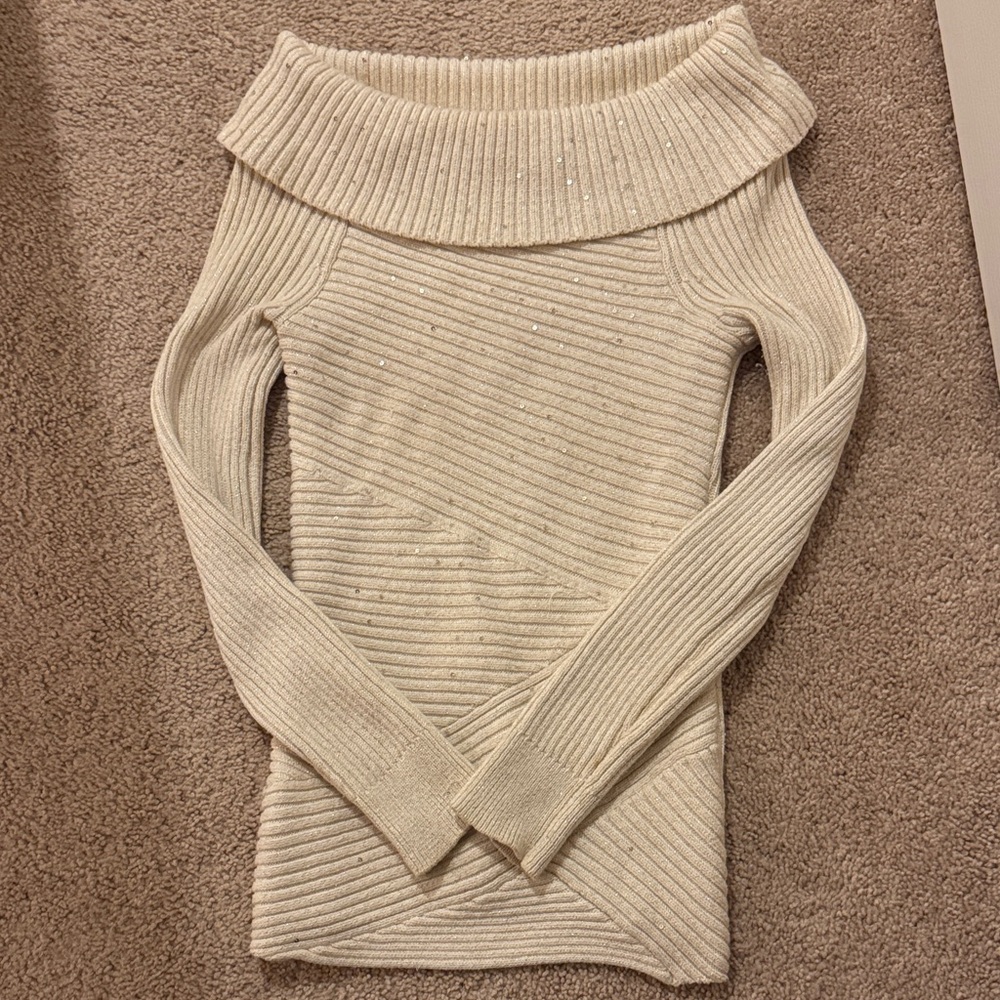 White House Black Market Cream Off-Shoulder Sweater